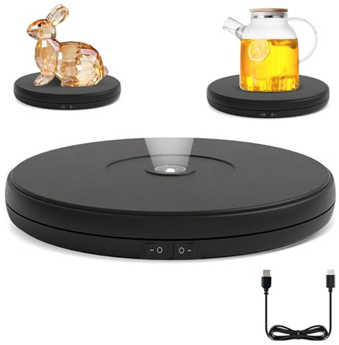 YVVV 25 cm LED Rotierender Displayständer, 360° Motorisierter Drehteller mit Beleuchtung, 10 kg Tragfähigkeit, Elektrischer Spinner für Produktfotografie, Schmuck, Ausstellungen – USB Betrieben