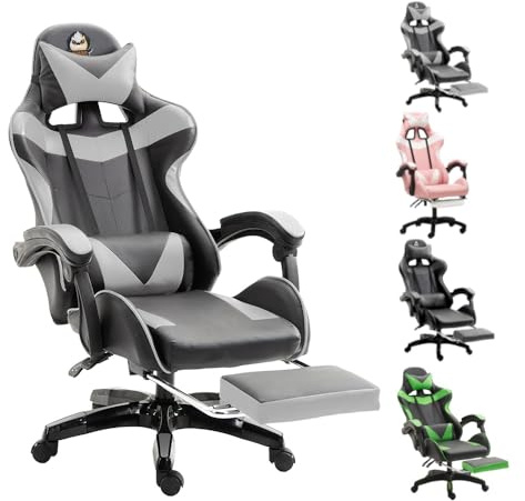 Gotagee Ergonomischer Gaming Stuhl Gaming Sessel Höhenverstellbar Bürostuhl Verstellbar Liegefunktion (Grau)