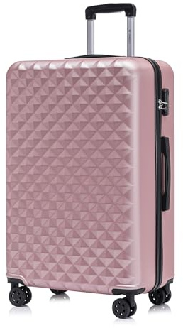YONSLY Koffer Suitcase XL Roségold, Trolley Reisekoffer, Rollkoffer Handgepäck mit 4 Rollen 360°, Hartschalenreisekoffer, Zahlenschloss, Weicher Gummigriff