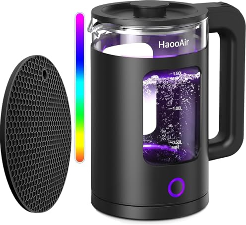 Haooair Electric Kettle, 1.5L 7 Colored LED Light, Built-in Heat Keeping Function,Equipped with a mat, Auto Shut-Off & Anti-Dry Burning Protection, BPA