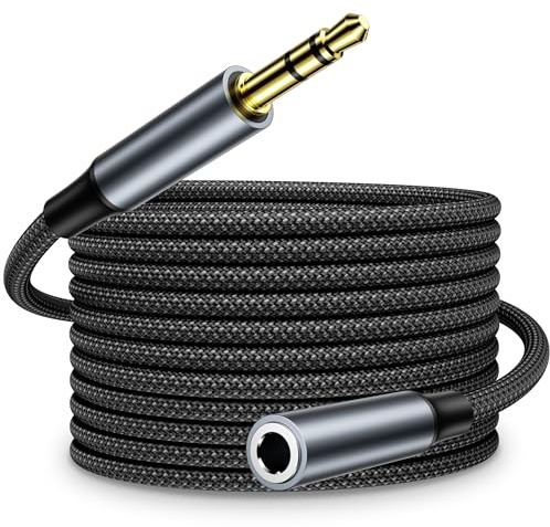 Alargador Jack 3.5mm, Cable Audio Alargador Extensión 5M para PS5,PS4 | 5M Nylon Trenzado Jack 3.5mm Micro y Audio Macho a Hembra para Altavoces,Auriculares,Cascos,Laptop,Móvil,MP3 Player,TV,Switch