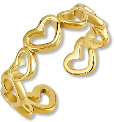 GD GOOD.designs Herz Ring verstellbar - Damenring aus 316L Edelstahl in 18K Gold, Roségold oder Silber - Wasserfeste Ringe - Inkl. Geschenkbox (Ringgröße 52-60)