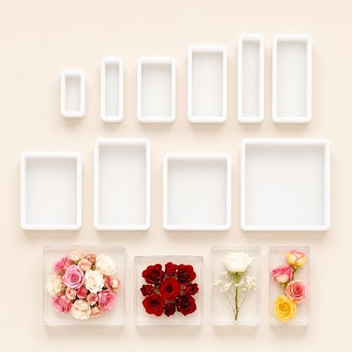 DAOOZHU Lot de 10 moules Silicone resine epoxy rectangulaire | Tailles Différentes, Démoulage Facile, Réutilisables, Résistants à la Déformation et aux Déchirures
