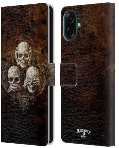Head Case Designs Officially Licensed Alchemy Gothic No Evil Three Skull Skull Leather Wallet Case Compatible With Samsung Galaxy A07