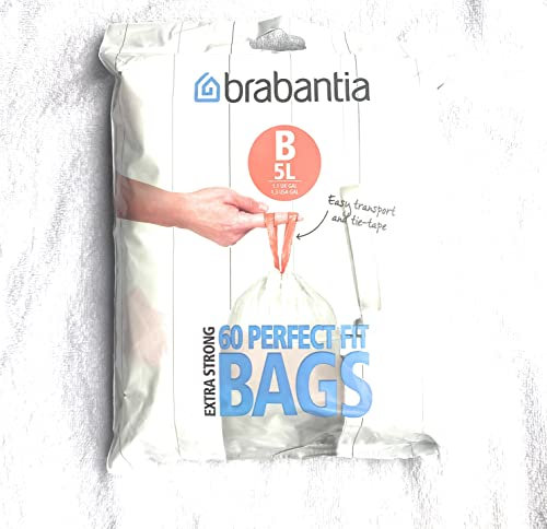 Brabantia Smartfix Bin Liners, Size B, 5 L, 60 Bag Dispenser Pack