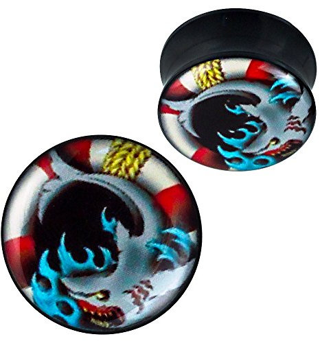 CHICNET Plug Acryl Hai Wellen Rettungsring Seil Piercing Ohrschmuck 16 mm