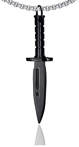 Fusamk Fashion Titanium Steel Dagger Tag Pendant Knife Necklace, Stainless Steel, No Gemstone