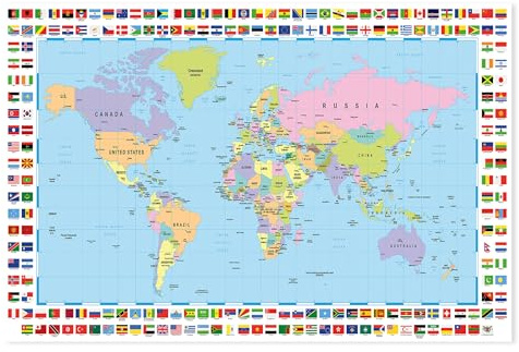 Postereck - 0609 - Hochwertiges Weltkarten Poster | Weltkarte Wand zum aufhängen | Unterricht Klassenzimmer Schule World Map Wall | Landkarte Welt XXL | Poster - 4:3-81,0 cm x 61,0 cm