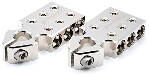 ILL Customz 6x1/0 AWG Battery Terminal Distribution Block 0 Gauge Input Style SAE Top Post Clamp Heavy Duty Electrical Grade Aluminum Pair