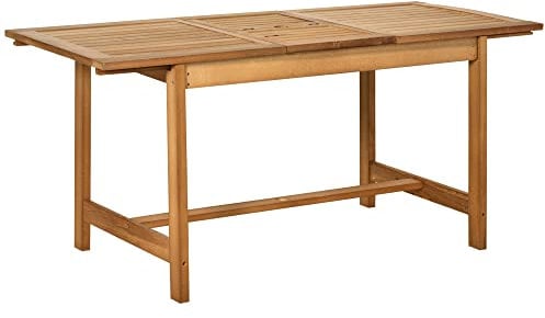 Outsunny Ausziehtisch Gartentisch Esstisch Gartenmöbel Pappelholz wetterfest braun 160/120 x 70 x 72 cm