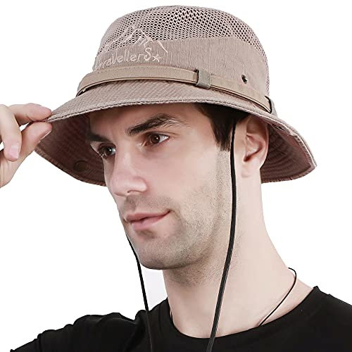 DORRISO Hombre Mujer Sombrero para el Sol UPF 50+ Anti-UV Cómodo Vacaciones Viaje Playa Gorro de Pesca Unisexo Sombrero Pescador 54-58CM Poliéster Caqui