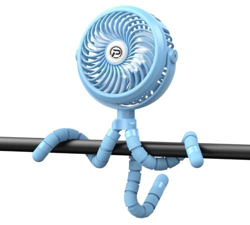 Winique Stroller Fan,2600mAh Battery Powered Car Seats Clip-on Fan Ultra Quiet 3 Speed 360° Rotatable Personal USB Desk Fan with LED Lights for Car/Stroller/Bike/Camping/BBQ/Gym