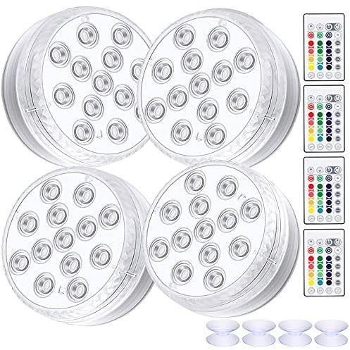 ALED LIGHT Luces LED RGB subacuáticas, 4 unidades, 13 LED, impermeables, cambio de color, iluminación para estanque con mando a distancia, 4 ventosas, luz LED para jarrón, piscina, peces, decoración