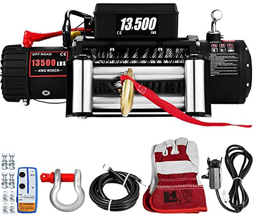 VEVOR Verricello Elettrico 13500 lbs/ 6120 kg 12V, Argano con Telecomando e 27m Corda in Accio, Perfetto per Camion e SUV