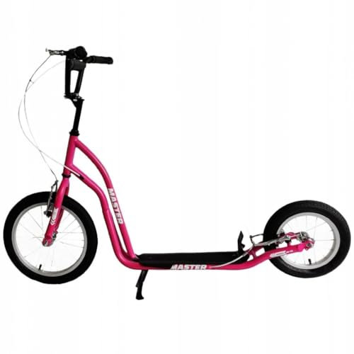 Tretroller Master Rebel S017 16 / 12 Zoll Pink | V-Brake Felgenbremsen Luftreifen Stahlrahmen Klappständer | Alter 8 +