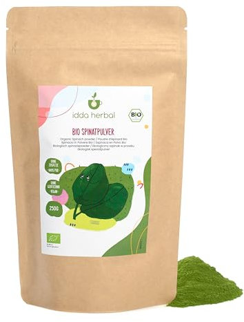 Spinaci in Polvere Biologici (250g), Spinaci in Polvere Essiccati e Macinati Delicatamente, Spinaci da Coltivazione Biologica, 100% Naturali e Puri, Vegani
