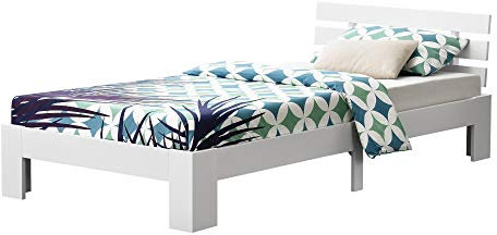 [en.casa] Struttura Letto in Legno di Pino con Testiera 90 x 200 cm Letto Singolo in Stile Moderno - Bianco