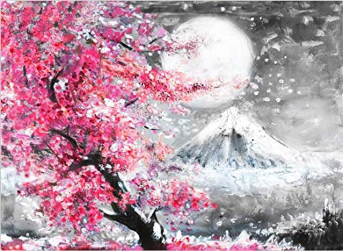 Quadro su Tela Immagine di Fiori di ciliegio Albero di Fiori di ciliegio Montagna Giapponese Poster Soggiorno Cucina Decorazione della casa-50x70cm Senza Cornice