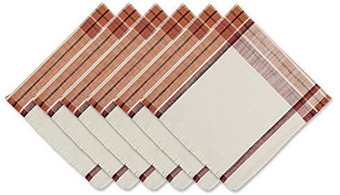 DII Thanksgiving & Fall Table Decoration Autumn Farmhouse Plaid, Napkin Set, 20x20, Pumpkin Spice Orange, 6 Count