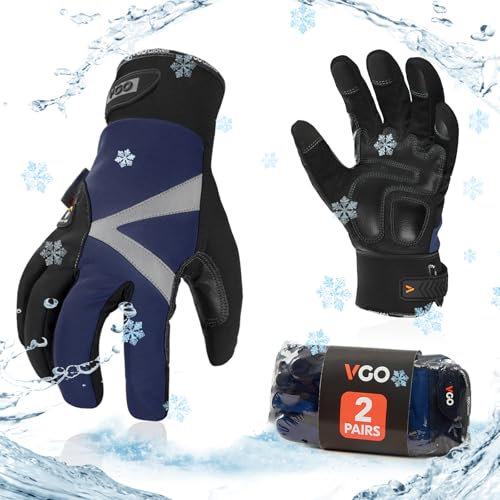Vgo... 2Pairs Thermal Waterproof Gloves Work -20℃ Touchscreen with 3M Thinsulate Lining, Winter Warm Safety Gloves in Cold Weather Utility for Warehouse Freezer
