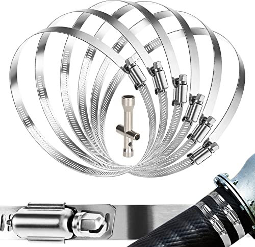 Schlauchschellen Edelstahl, 6 Stück Metallschlauchschellen 304 Kanalschellen Profi Schlauchschellen Set, Verstellbare Rohrschellen zum Befestigen von Rohren 78-101mm, mit Kleinem Schlüssel