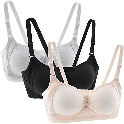 Anntry Teenage Girls Cotton Bras Breathable Underwear Wire Free Sports Bra with Adjustable Straps Training Bralette for Women Girls Pack of 3