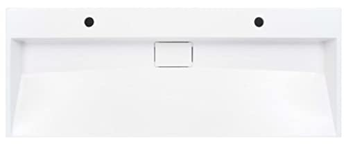 Gecheer Waschbecken mit 2 Hahnlöchern Waschtisch Waschschale Aufsatzwaschtisch Hängewaschbecken Hängewaschtisch 120 x 46 x 11 cm (B x T x H) Mineralguss Gussmarmor Weiß