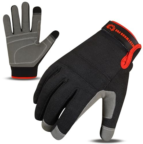WESTWOOD FOX Safety Work Gloves Heavy Duty Gardening Gloves for Men Thorn Proof Padded Palm Protection Touch Screen Breathable Builder Mechanic Working Multi-Functional (Small, Black)