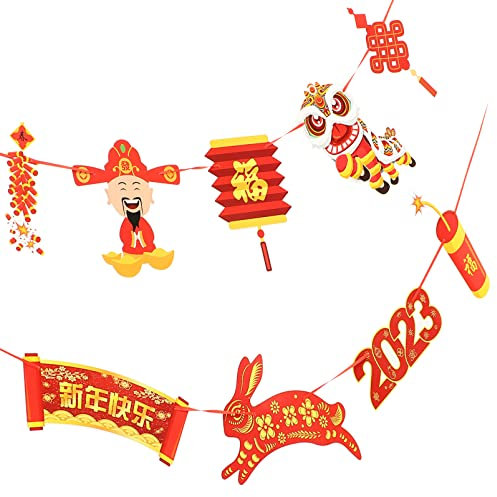 ABOOFAN 2 Stücke 2023 Chinesische Neujahr Dekoration Chinesisches Neujahr Banner Jahr des Kaninchens Bunting Banner Hängende Dekoration für Chinesische Frühlingsfest Party Deko