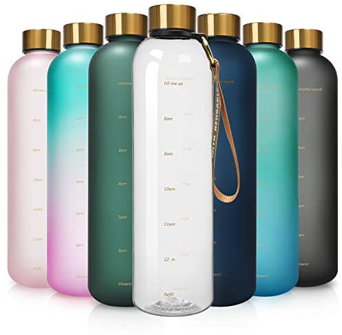Opard Trinkflasche, 1L/800ml Wasserflasche, Auslaufsichere Water Bottle, BPA Frei Sportflasche Zeitmarkierung Wasser Flasche (1000ml - Durchsichtig, 1000ml)