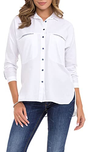Cipo & Baxx Damen Hemd Bluse Taschen Streifen Baumwolle WH133 Weiß L
