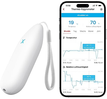 X-Sense WLAN Hygrometer Thermometer Innen, Temperatur- und Luftfeuchtigkeitsüberwachung per App, Export gespeicherter Daten, kompatibel mit Alexa, 1 Sensor STH51 – erfordert Basisstation SBS50