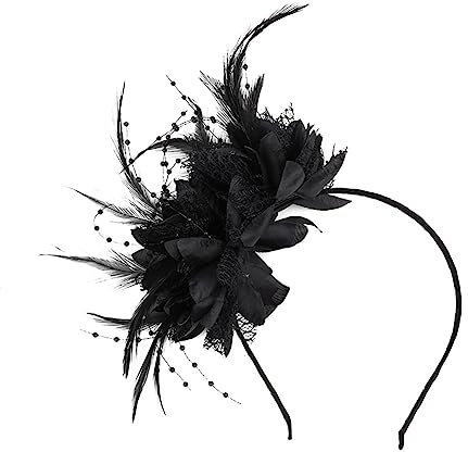 Bandeau Plume Année 20, Serre Tête Femme Vintage Élégant Fleur Serre-tête Bandeau de Plumes Fascinator Feather Headband Accessoires Cheveux pour Cocktail Mariage Thé Fête