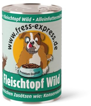 fress-express Premium Nassfutter für Hunde 6X 400g I 100% Fleisch aus Deutschland I ohne Konservierungsstoffe I Für große und kleine Hunde mit Allergien und Magen- Darm Problemen (Wildfleisch)
