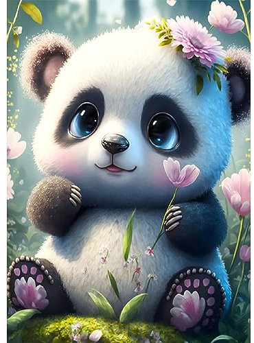 CEOVR Pandas Diamond Painting Erwachsene,Diamant Painting Bilder Tiere und Blumen, 5D DIY Diamond Painting Bilder 30x40 cm,Diamant Art Bilder Set
