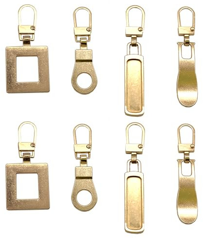 DHER Reißverschluss anhänger abnehmbare Reißverschluss-Abzieher Metall Zipper Pull Ersatz Zipper Metall Zipper Zipper ersetzt einen Reißverschluss Reißverschluss 8 Stück Kopf Reißverschluss (Gold)