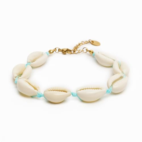 BERGERLIN Muschel Armband für Damen und Herren - Mit vergoldetem Verschluss und Echtheitszertifizierung (M-L, Blau)