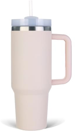 40 oz Tumbler with Handle, Insulated Tumbler with Lid and Straw, Stainless Steel Vacuum Insulated Travel Coffee Mug Cup, Double Wall Metal Tumbler Maintains Cold Ice Heat for Hours,1182ml(Rose Quartz)