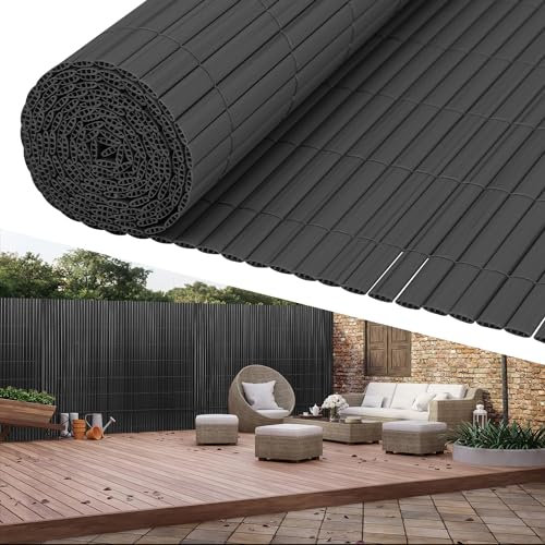 Tubiaz PVC Sichtschutzmatte 80×300cm, Sichtschutz Zaun mit Interne Verstärkung, Balkon Sichtschutz Windschutz, Sonnenschutz, Sichtschutz Garten mit Kabelbinder (Grau)