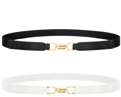 XZQTIVE Dünne Elastische Gürtel Für Frauen Schwarz Skinny Stretch Taille Gürtel Für Frauen Kleider Leder Verstellbarer Gürtel Set Von 2(70CM, Schwarz + Weiß)