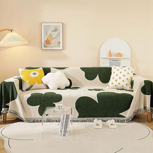 Bishilin Sofabezug Ecksofa 180x130CM, Couchbezug 1 Sitzer Nordisch Grün Blumen Muster mit Quasten Überzug Sofa Katzen Kratzfest rutschfest