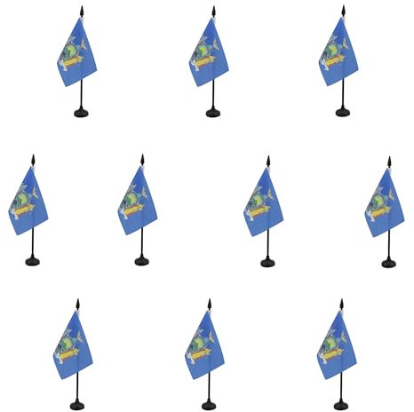 AZ FLAG - Lot de 10 Drapeau De Table New York - 15x10 cm - 10 Mini Drapeaux New Yorkais - Etat Américain - Usa - Etats-Unis De Bureau 100% Polyester Avec Hampe De 25cm Et Socle En Plastique Noir