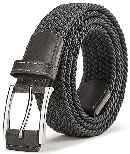 BULLIANT Gürtel Herren, Flechtgürtel Stretchgürtel Geflochten Stoffgürtel Elastischer Gürtel Golfgürtel für Männer Damen,Breite 35mm(Grigio Scuro,110cm/32-36 taille verstellbar)