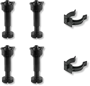 bricoleva.it Lot de 4 pieds réglables à encastrer noirs pour socle de cuisine – pieds en plastique avec clip de fixation pour meubles de cuisine – hauteur 12 cm et réglage de 2 cm