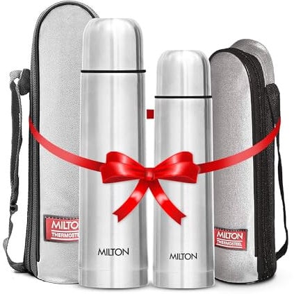 Milton Combo Vacuum Flask for Hot Drink (34 oz & 25 oz), Stainless Steel Double Walled Insulated Water Bottle for 24 Hour Hot and Cold Drinks with Cover, Thermosteel Flip Lid 1000 and 750 ml
