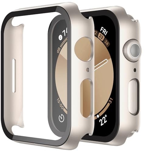 Piuellia 2 Pack Hard Case with HD Tempered Glass Screen Protector for Apple Watch SE3/SE2/SE/Series 6/Series 5/Series 4 (40mm), Anti-Scratch PC Protective Cover for iWatch, 2 Starlight