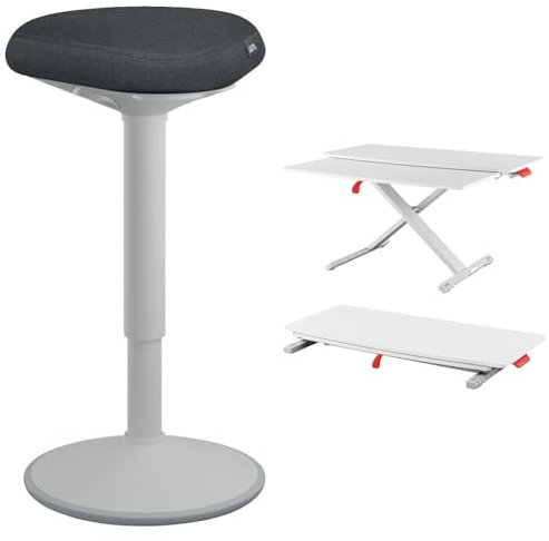 Leitz Ergo Set Active Stehhocker mit Dual Density Foam Komfortsitz + Schreibtisch-Aufsatz mit Tastaturablage für Bildschirme & Laptops, Bürohocker höhenverstellbar von 57-82 cm, 65450085 + 65320085