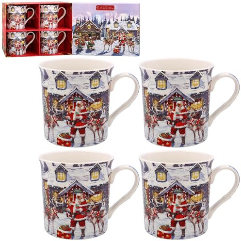 Lesser & Pavey Santa Mug | Ceramic Coffee Mugs for Home or Work | Premium Design for All Occasions | Lovely Tea, Coffee & Hot Drinks Set of 4