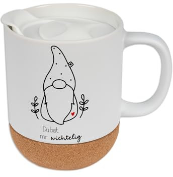 CreaDesign, Tasse Wichtel Du bist mir wichtelig, mit Korkboden, Wichteltasse Korkboden und Kunststoffdeckel, 330 ml