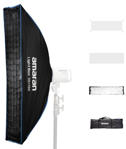 Amaran Light Box 30x120 Faltbare Bowens Mount Softbox, EIN-Snap-Setup rechteckiger Lichtmodifikator mit Diffusor & Wabe für Porträtfotografie & Video, Tragbar mit Tragetasche